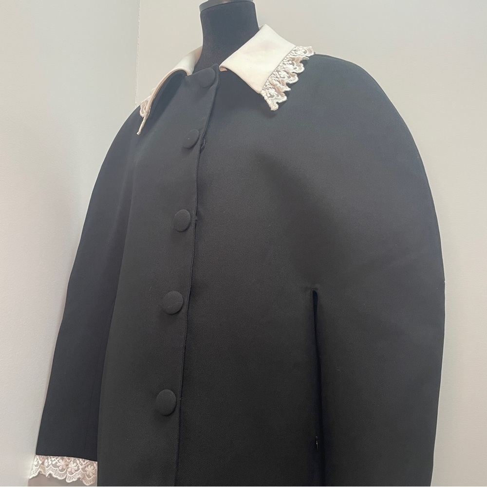 NEW! Shushu/Tong- Black Round Sleeve Coat White Collar UK 10 US 6 Oversized - Picture 9 of 15